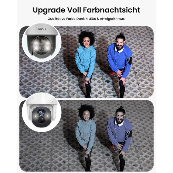 aosu 2K Solar Überwachungskamera Aussen Akku, Kamera Outdoor mit 360°-Überwachung, Automatischer Personenverfolgung, 10M Farbe Nachtsicht, Licht-und Tonalarm, 2-Wege-Audio, Fernbetrachtung