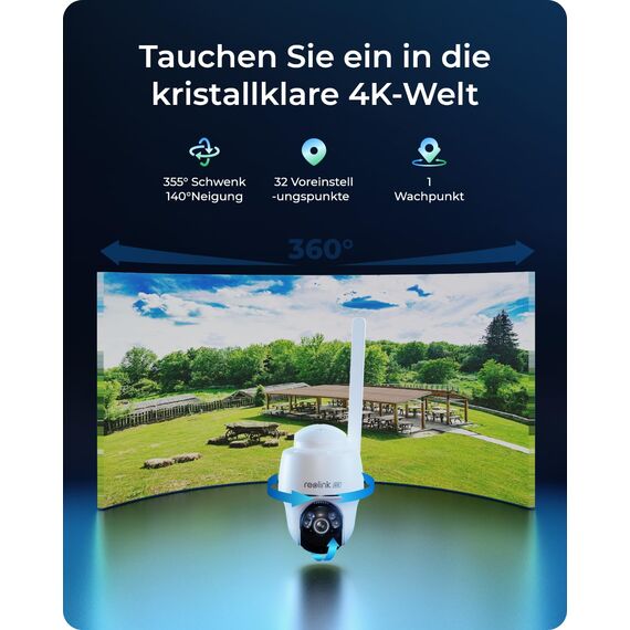 Reolink 4K 3G/4G LTE Überwachungskamera mit SIM Karte, 355°&140° PTZ Solar Kamera Outdoor mit 8MP Farbnachtsicht, Person/Auto/Haustiererkennung, 32GB microSD-Karte, Go PT Ultra+6W Solarpanel