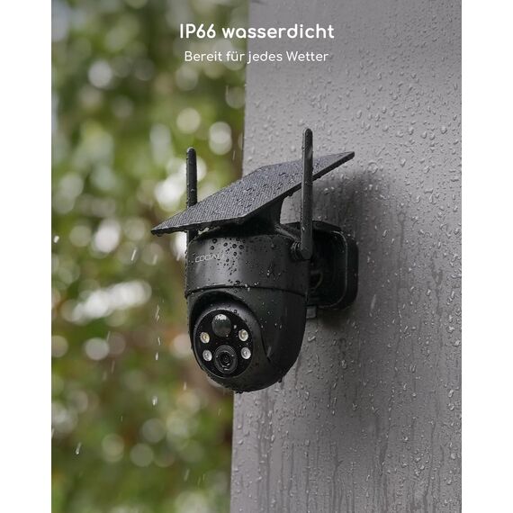 COOAU Überwachungskamera Aussen Akku Solar-2K Outdoor WLAN Kamera Überwachung Aussen mit Kabellose Installationsfreie Solarpanel, KI-Erkennung, 360°-Überwachung, Farbnachtsicht, Zwei-Wege-Audio, Alexa