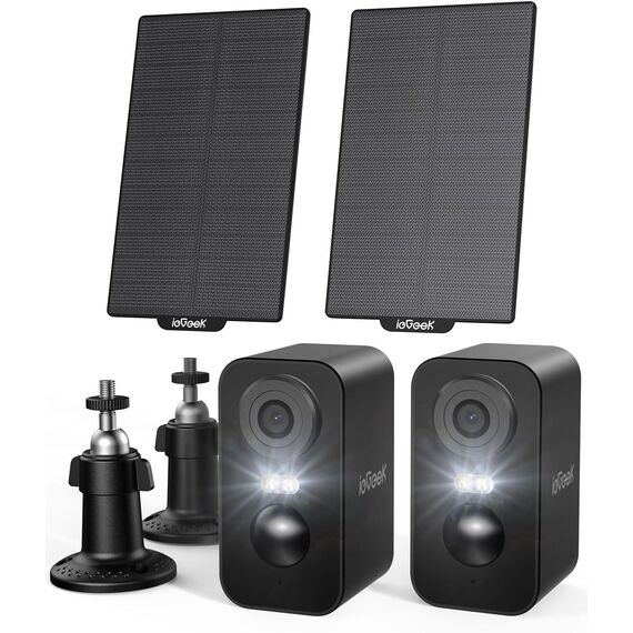 ieGeek 2K (Type-C) Überwachungskamera Aussen Akku Kabellose mit Solarplatten, 5200mAh Akku Kamera Überwachung Aussen WLAN, PIR-Bewegungserkennung, 2-Wege Audio, Alexa Kamera, Schwarz, 2Pcs, IP65