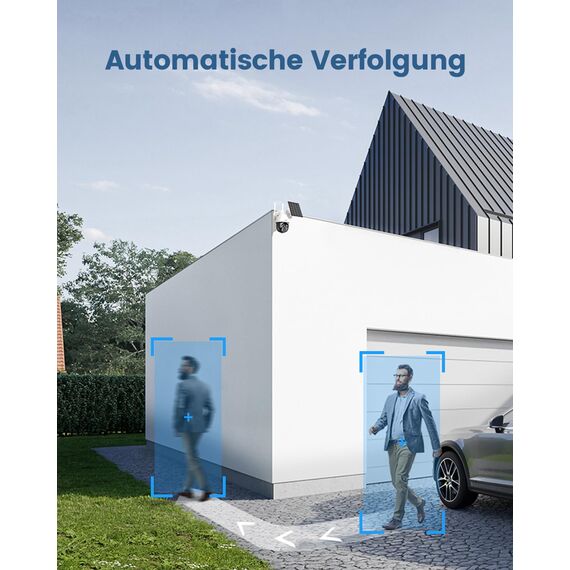 aosu 3K Überwachungskamera Aussen Akku Solar, 5MP Kabellose WLAN-Überwachungskamera für den Außenbereich zur Haussicherheit, 360° Panoramisches PTZ, Automatische Verfolgung, Nachtsicht, 2 STK