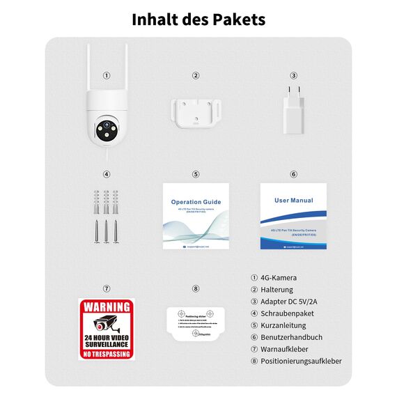 NUASI 4G LTE Überwachungskamera Aussen mit SIM Karte, 2K PTZ 360° IP Kamera Ohne WLAN Outdoor mit FarbNachtsicht, AI Personenerkennung und 2-Wege-Audio, IP66 Wasserdicht