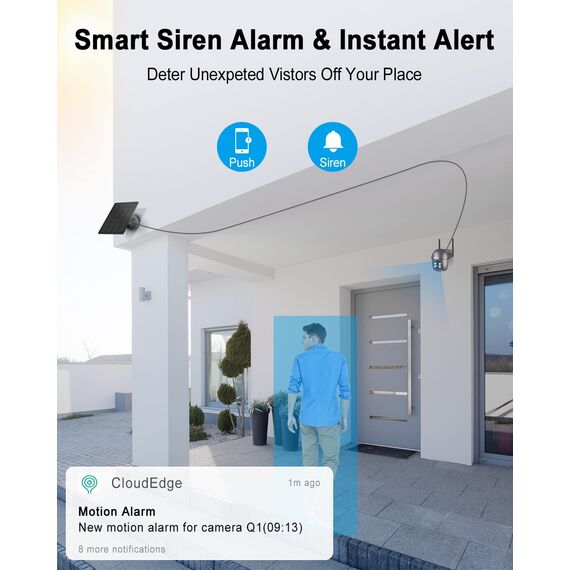 ANRAN 2K Solar Überwachungskamera Aussen Wi-Fi,360°PTZ Schwenkbar Aussenkamera Akku,Farbnachtsicht, 2-Wege-Audio,PIR Bewegungserkennung mit Sirenenalarm,IP66 Wasserdicht, Alexa Kompatibel 2pcs