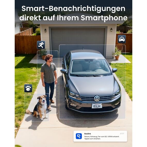 Reolink 4K 8MP Wi-Fi 6 Überwachungskamera Aussen mit 5X Optischem Zoom, Reibungsloser Fernzugriff mit H.265-Aufzeichnung, Farbnachtsicht, Intelligente Erkennung, 2-Wege-Audio, IP67, RLC-811WA