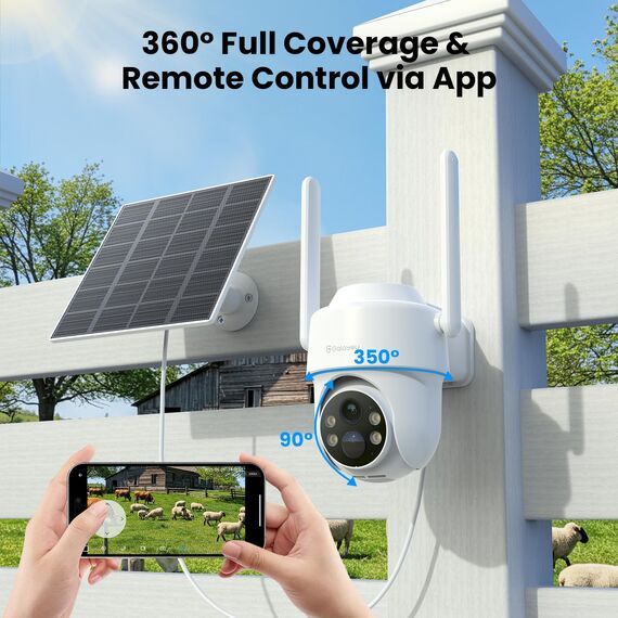 GALAYOU 4G LTE Überwachungskamera Aussen Akku Solar - 2K Kamera Überwachung Aussen mit SIM Karte, Ohne WLAN Kamera Outdoor, PTZ, PIR Bewegungsmelder, Farbnachtsicht, Zwei-Wege-Audio