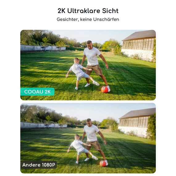 COOAU Überwachungskamera Aussen Akku Solar-2K Outdoor WLAN Kamera Überwachung Aussen mit Kabellose Installationsfreie Solarpanel, KI-Erkennung, 360°-Überwachung, Farbnachtsicht, Zwei-Wege-Audio, Alexa