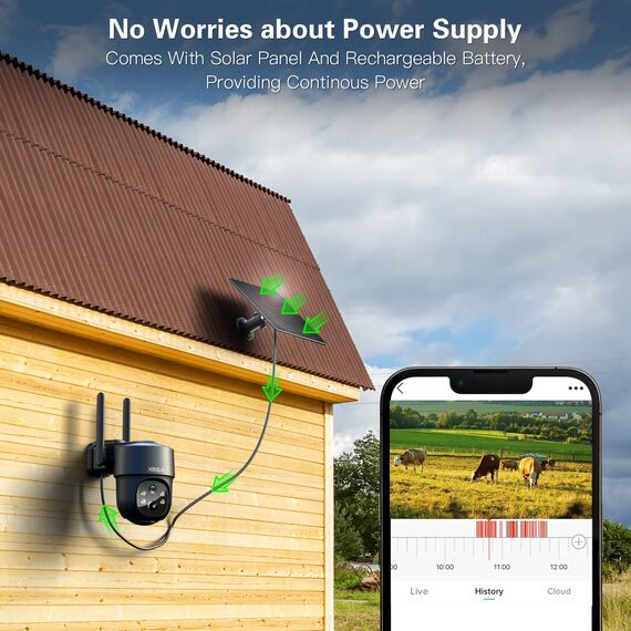 Xega 4G LTE Überwachungskamera Aussen Solar mit SIM Karte - 2K HD 3MP PTZ Kabellos Kamera Ohne WLAN Outdoor Akku, 355°/90° Schwenkbar, Farb/IR Nachtsicht, 2-Wege-Audio, PIR Erkennung (No WiFi)