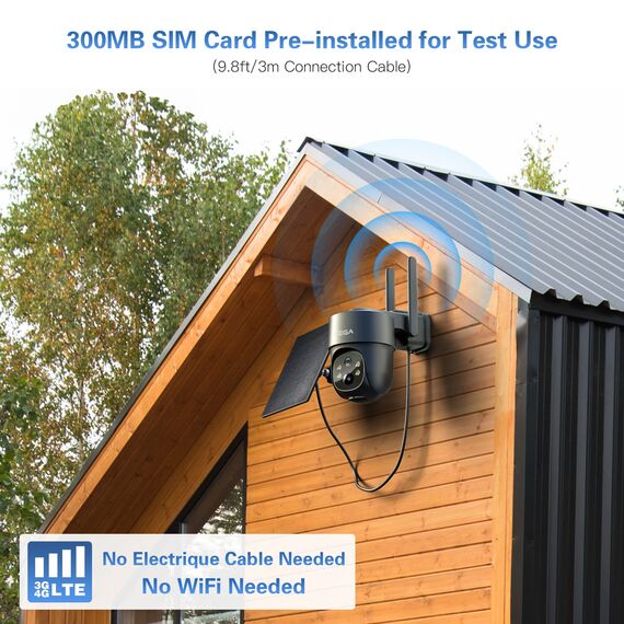 Xega 4G LTE Überwachungskamera Aussen Solar mit SIM Karte - 2K HD 3MP PTZ Kabellos Kamera Ohne WLAN Outdoor Akku, 355°/90° Schwenkbar, Farb/IR Nachtsicht, 2-Wege-Audio, PIR Erkennung (No WiFi)