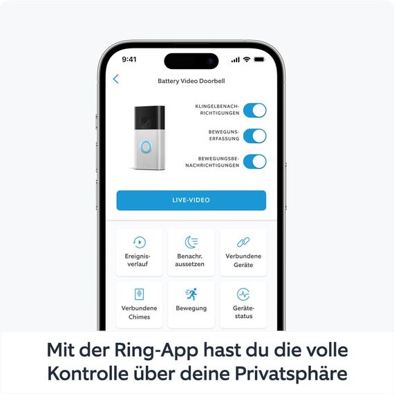 Ring Akku-Videotürklingel (Battery Video Doorbell) (2024) | WLAN-Videotürklingel-Sicherheitskamera, Selbstinstallation (in 5 Minuten) | mit eingebautem Akku I Privatsphäre-Einstellungen