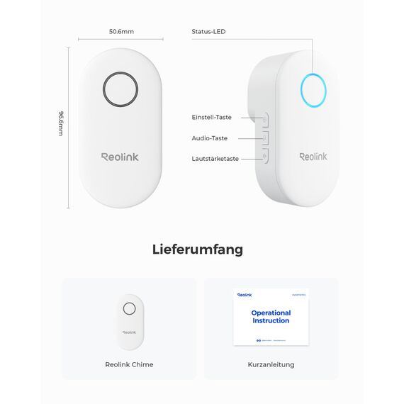 Reolink Digital Chime, NUR Kompatibel mit Video Doorbell WiFi/PoE mit Hardware V2 od. höherer Version, Funktioniert mit Doorbell Battery, Plug&Play, Fernsteuerung via App, mehrere Klingeltonoptionen