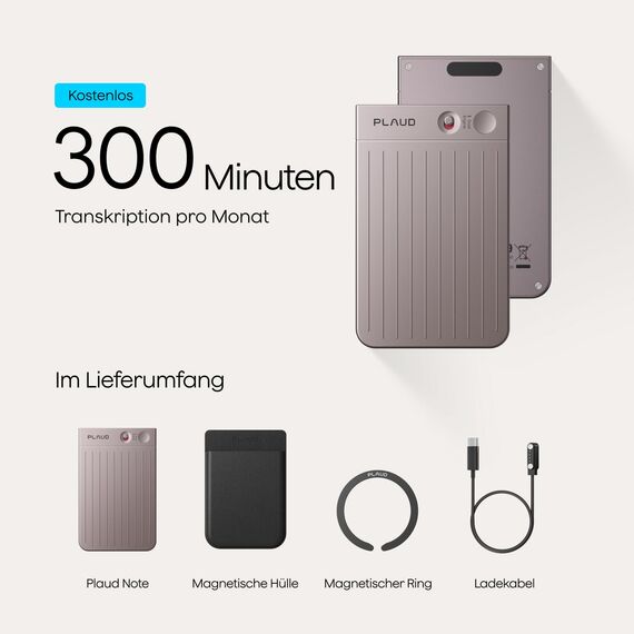 Plaud Note KI Digitales Diktiergerät mit Hülle - 64 GB Aufnahmegerät mit KI-Technologie zum Transkribieren und Zusammenfassen, One-Touch-Aufnahme, Rauschunterdrückung, Unterstützt 112 Sprachen