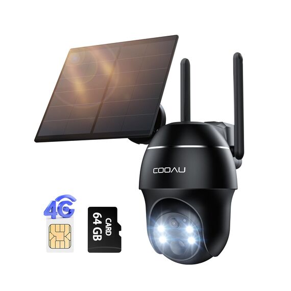 COOAU 4G LTE Überwachungskamera Aussen Akku mit SIM Karte+64GB Kartenspeicher+Solarpanel, Kamera überwachungs LTE,2K Kabellos Solar Kamera Outdoor mit Farb-Nachtsicht, PIR Personenerkennung, IP66
