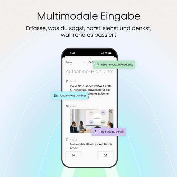 Plaud Note KI Digitales Diktiergerät mit Hülle - 64 GB Aufnahmegerät mit KI-Technologie zum Transkribieren und Zusammenfassen, One-Touch-Aufnahme (Silver Note mit schwarzer Hülle)