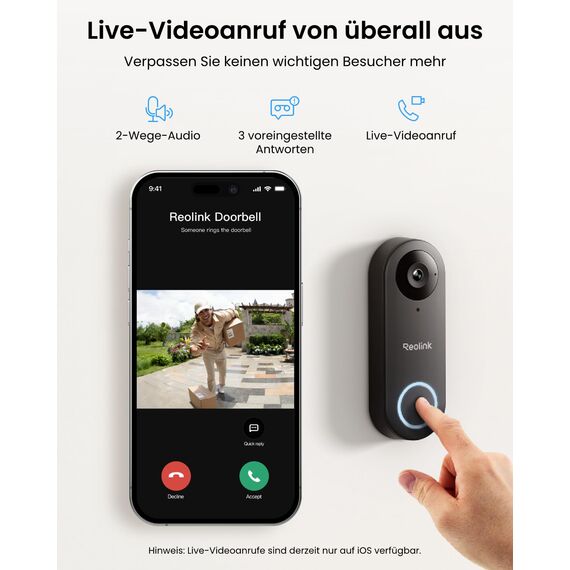 Reolink Video-Türklingel mit Chime, 5MP Ultra HD Kabelgebundene Türklingel mit Kamera, 2,4/5GHz WLAN, Personenerkennungsalarme, 180° Ultraweitwinkel, 2-Wege-Audio, Fernzugriff, Video Doorbell WiFi