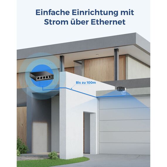 Reolink 4K Dual-Lens überwachungskamera aussen mit 180° Sichtwinkel, Outdoor IP-Kamera, Person/Fahrzeug/Tier-Erkennung, Farb-Nachtsicht, Zwei-Wege-Audio, Wasserdicht, Duo 2 PoE