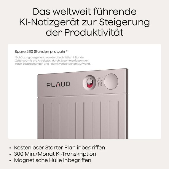 Plaud Note KI Digitales Diktiergerät mit Hülle - 64 GB Aufnahmegerät mit KI-Technologie zum Transkribieren und Zusammenfassen, One-Touch-Aufnahme, Rauschunterdrückung, Unterstützt 112 Sprachen