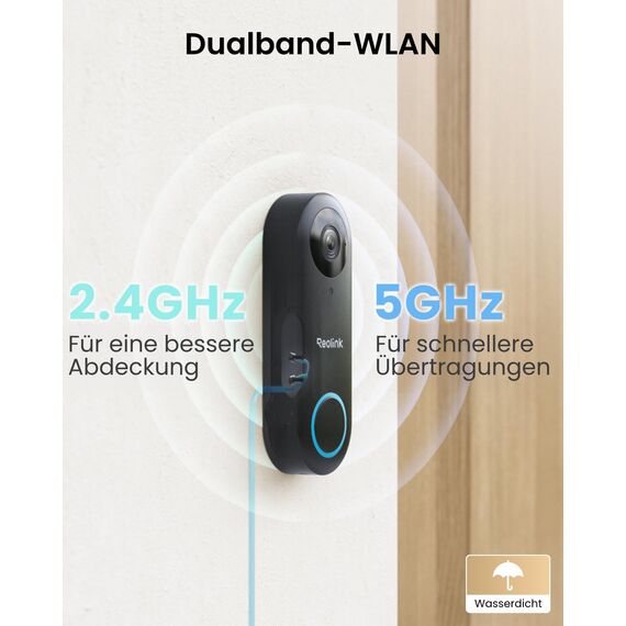 Reolink Video-Türklingel mit Chime, 5MP Ultra HD Kabelgebundene Türklingel mit Kamera, 2,4/5GHz WLAN, Personenerkennungsalarme, 180° Ultraweitwinkel, 2-Wege-Audio, Fernzugriff, Video Doorbell WiFi