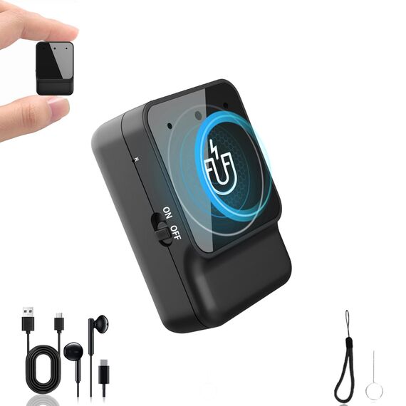 64GB Diktiergerät Mini - Tragbares USB-C Aufnahmegerät, Geräuschreduzierung, Magnetisch, One Touch Diktiergerät, Wiederaufladbarer Audio Recorder mit Kopfhörer, für Arbeit, Studie, Meeting, Interview