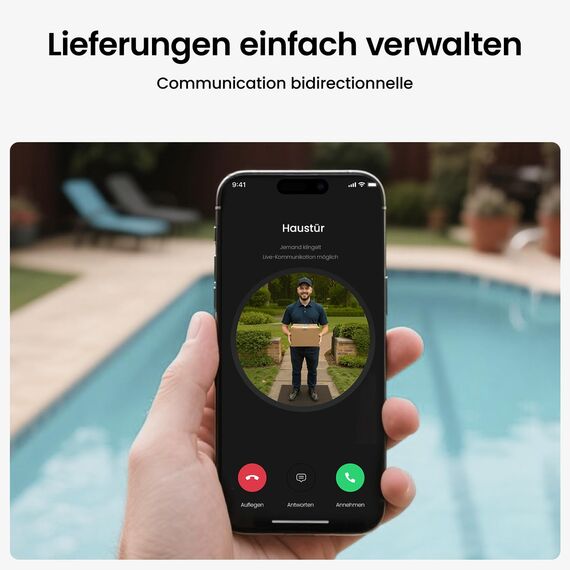 aosu Türklingel mit Kamera 2K Video Türklingel, Verschlüsselte Speicherung klingel Kamera mit K.I. Personenerkennung mit AI, batteriebetrieben, Arbeit mit Alexa
