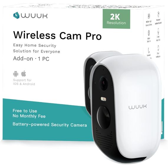WUUK Add-on 2K Wireless Überwachungskamera Aussen, Erfordert Vorhandene Basisstation, 240 Tage Akku, Nachtsicht, Personen- und Bewegungs-Erkennung, 2.4/5GHz WLAN, Kompatibel Mit Alexa & Google