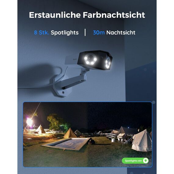 Reolink 4K Dual-Lens überwachungskamera aussen mit 180° Sichtwinkel, Outdoor IP-Kamera, Person/Fahrzeug/Tier-Erkennung, Farb-Nachtsicht, Zwei-Wege-Audio, Wasserdicht, Duo 2 PoE