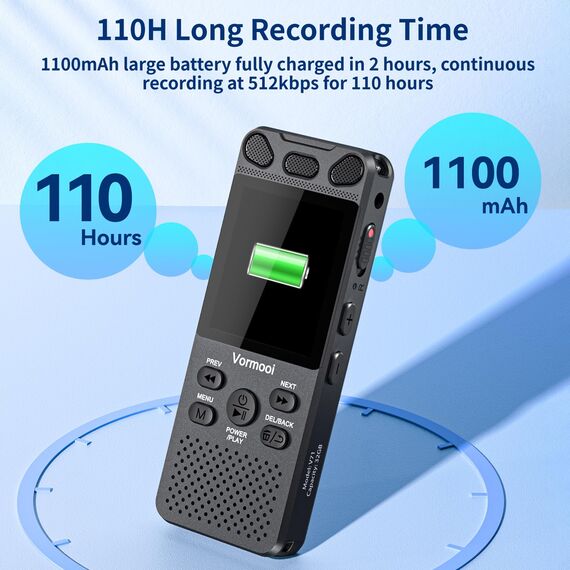 96GB Diktiergerät Digitales 110 Std Aufnahmegerät mit Externes Mikrofon, Vormooi 2,15" Farbbildschirm Voice Audio Recorder, USB-C Diktiergeräte MP3 mit Spracherkennung/Wiedergabe für Meeting Interview
