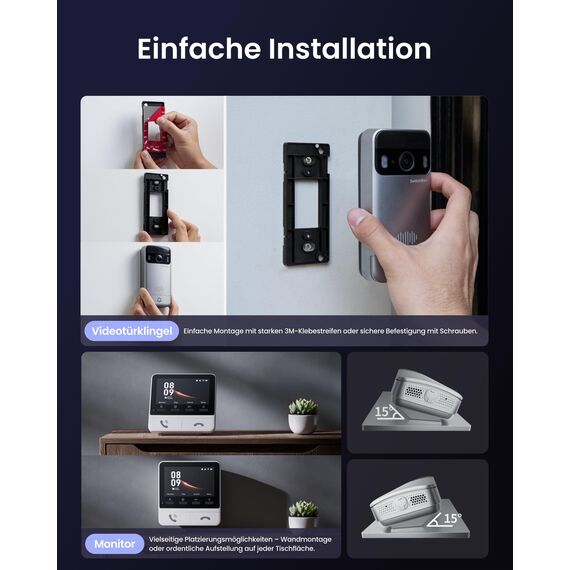 SwitchBot WLAN Türklingel mit Kamera, 2K Video Türklingel mit 4,3 Zoll Farbbildschirm, Smart Türklingel Kamera mit 165° Weitwinkel, 5000 mAh, Zwei-Wege-Audio, Kompatibel mit Alexa