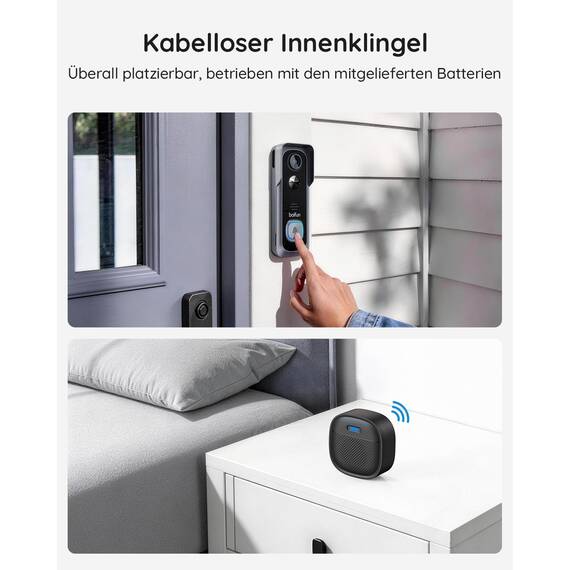 BOIFUN 2K 5MP WLAN Video Türklingel mit Kamera,Alexa-kompatibel, Nachtsicht, PIR Bewegungserkennung, 2-Wege-Audio, Unterstützt SD & Cloud-Speicher, mit Chime, 2.4Ghz WLAN