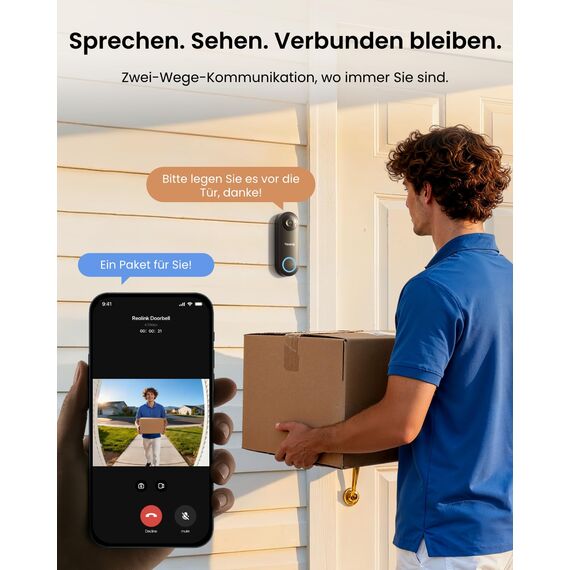 Reolink 5MP Video-Türklingel PoE mit Chime, UHD Türklingel Kabelgebundene mit Kamera, 180° Ultraweitwinkel, Zwei-Wege-Audio, Personenerkennung, Wasserdicht, Alarme, Kompatibel NVR, Video Doorbell PoE