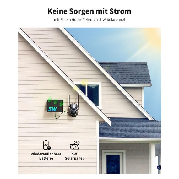 SEHMUA 4G LTE Überwachungskamera Aussen Solar mit SIM Karte - 2K HD PTZ Kabellos Kamera Ohne WLAN Outdoor Akku, 355°/105° Schwenkbar, Farb Nachtsicht, 2-Wege-Audio, PIR Erkennung, IP66