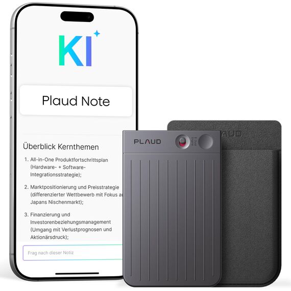 Plaud Note KI Digitales Diktiergerät mit Hülle - 64 GB Aufnahmegerät mit KI-Technologie zum Transkribieren und Zusammenfassen, One-Touch-Aufnahme (Schwarze Note mit schwarzer Hülle)