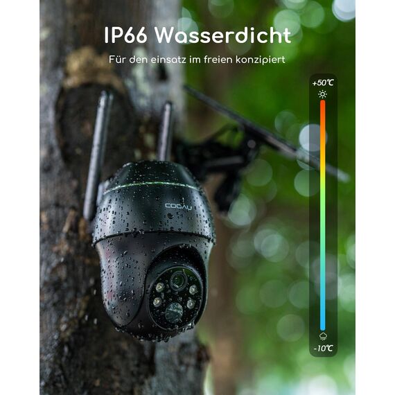 COOAU 4G LTE Überwachungskamera Aussen Akku mit SIM Karte+64GB Kartenspeicher+Solarpanel, Kamera überwachungs LTE,2K Kabellos Solar Kamera Outdoor mit Farb-Nachtsicht, PIR Personenerkennung, IP66
