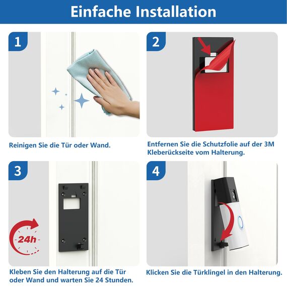 2024 Doorbell Halterung, Selbsthaftende Halterung ohne Bohren für Die neue Akku-Videotürklingel (2024) (Battery Video Doorbell), R-ing Kamera Klingel Klebehalterung Doorbell Zubehör