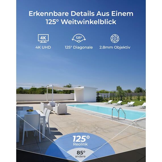Reolink 4K Wi-Fi 6 Überwachungskamera Aussen, IK10 Vandalismusgeschützt, Farbnachtsicht, Personen-/Fahrzeug-/Tiererkennung, Zwei-Wege-Audio, Ohne PT, RLC-840WA