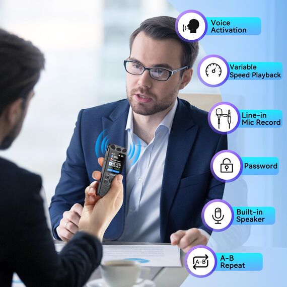 96GB Diktiergerät Digitales 110 Std Aufnahmegerät mit Externes Mikrofon, Vormooi 2,15" Farbbildschirm Voice Audio Recorder, USB-C Diktiergeräte MP3 mit Spracherkennung/Wiedergabe für Meeting Interview