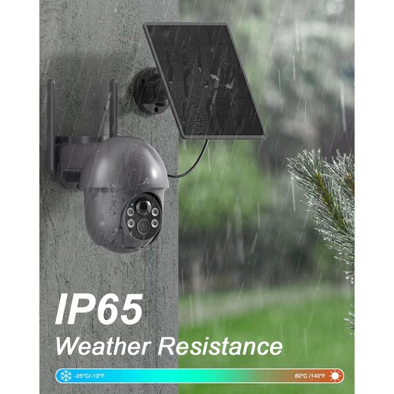 ANRAN 2K Überwachungskamera Aussen WiFi,360°PTZ Schwenkbar Solar Kamera Überwachung Aussen,Farbnachtsicht & 2-Wege-Audio,PIR Erkennung & Intelligenter Alarm,IP66 Wasserdicht,Alexa Kompatibel Q1 Grau