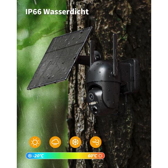 NUASI 4G LTE Überwachungskamera Aussen Akku mit SIM Karte, 2K Kabellos Solar PTZ IP Kamera Outdoor Ohne WLAN, Farb-Nachtsicht, 355°/100° Schwenkbar, PIR Erkennung, 2-Wege-Audio, IP66 Wasserdicht