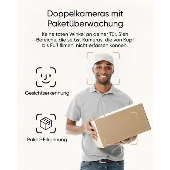 eufy Security video türklingel E340, Dual türklingel mit kamera mit Paketerkennung, 2K Full HD Farb-Nachtsicht, Kabel- oder Akkubetrieben, kompatibel mit HomeBase S380, Gebührenfreie Nutzung
