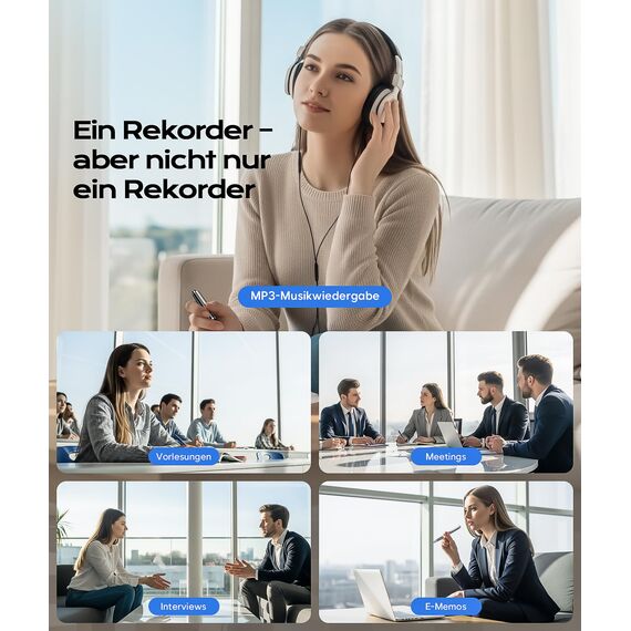 Diktiergerät mit USB-C, 64GB Aufnahmegerät,1600h Speicher Voice Recorder, Wiedergabe mit DSP-Rauschunterdrückung & HD-Audio, Digitales Diktiergerät für Unterricht, Meetings, Interviews