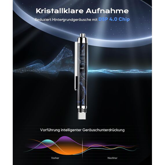 Diktiergerät mit USB-C, 64GB Aufnahmegerät,1600h Speicher Voice Recorder, Wiedergabe mit DSP-Rauschunterdrückung & HD-Audio, Digitales Diktiergerät für Unterricht, Meetings, Interviews