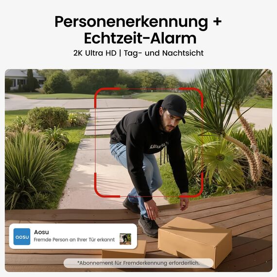 aosu Türklingel mit Kamera 2K Video Türklingel, Verschlüsselte Speicherung klingel Kamera mit K.I. Personenerkennung mit AI, batteriebetrieben, Arbeit mit Alexa