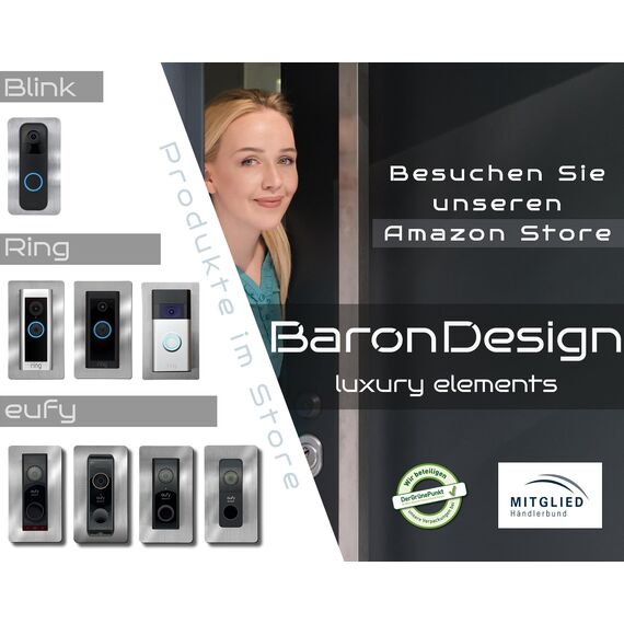 Baron Design | Edelstahl Blende | Zubehör für Eufy Videotürklingel/Video Doorbell | E340, 2K HD, S330, S220, C30, C31 | Halterung, Schild, Platte für Klingel