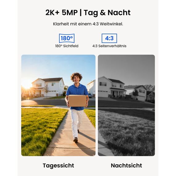 Reolink 5MP Video-Türklingel PoE mit Chime, UHD Türklingel Kabelgebundene mit Kamera, 180° Ultraweitwinkel, Zwei-Wege-Audio, Personenerkennung, Wasserdicht, Alarme, Kompatibel NVR, Video Doorbell PoE