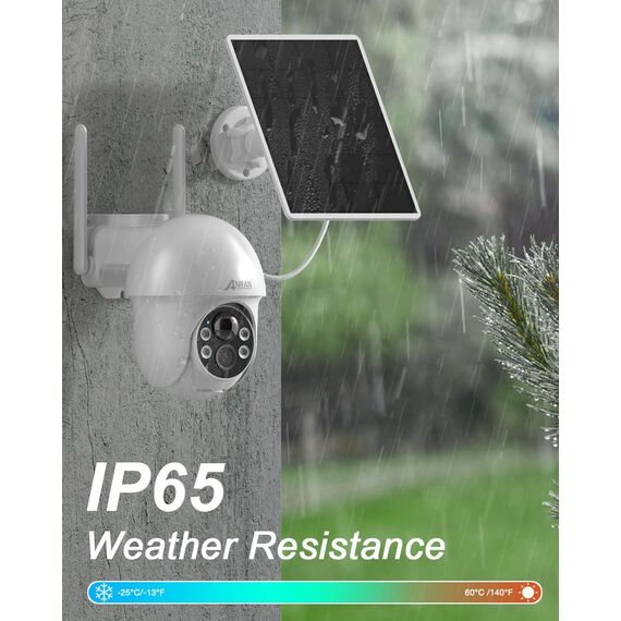 ANRAN 2K Solar Überwachungskamera Aussen Wi-Fi,360°PTZ Schwenkbar Kamera Überwachung Aussen,Farbnachtsicht & 2-Wege-Audio,PIR Erkennung & Intelligenter Alarm,IP66 Wasserdicht,Alexa Kompatibel