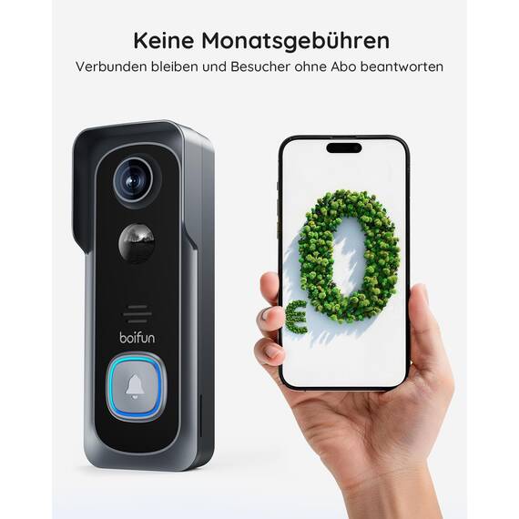 BOIFUN 2K 5MP WLAN Video Türklingel mit Kamera,Alexa-kompatibel, Nachtsicht, PIR Bewegungserkennung, 2-Wege-Audio, Unterstützt SD & Cloud-Speicher, mit Chime, 2.4Ghz WLAN
