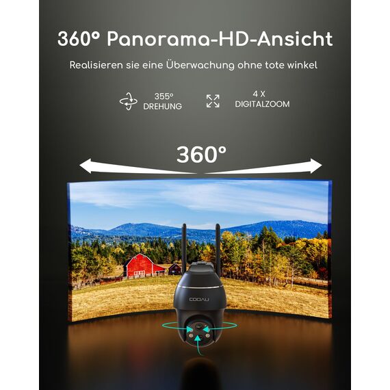 COOAU 4G LTE Überwachungskamera Aussen Akku mit SIM Karte+64GB Kartenspeicher+Solarpanel, Kamera überwachungs LTE,2K Kabellos Solar Kamera Outdoor mit Farb-Nachtsicht, PIR Personenerkennung, IP66