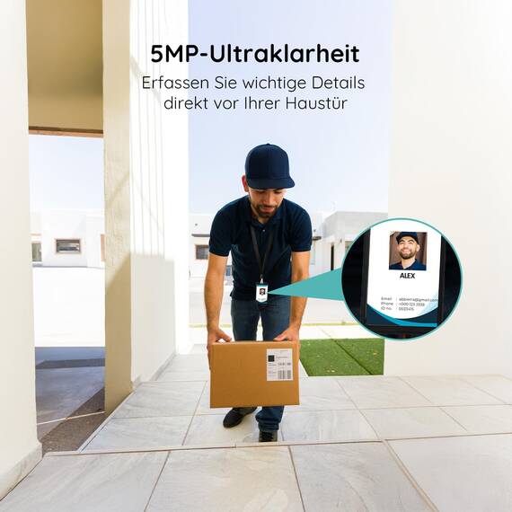 BOIFUN 2K 5MP WLAN Video Türklingel mit Kamera,Alexa-kompatibel, Nachtsicht, PIR Bewegungserkennung, 2-Wege-Audio, Unterstützt SD & Cloud-Speicher, mit Chime, 2.4Ghz WLAN