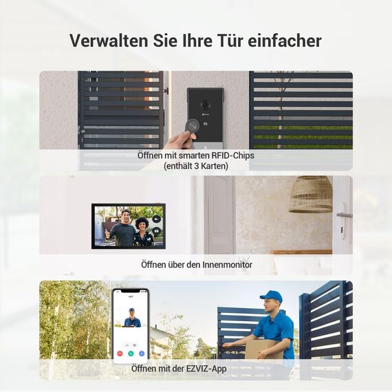 EZVIZ Video Türsprechanlage mit Türöffner, 2K Türklingel mit Kamera, Personenerkennung, Push-Nachricht, 2-Wege-Audio und Farb-Touchscreen, Dualband, für den Außenbereich CP7