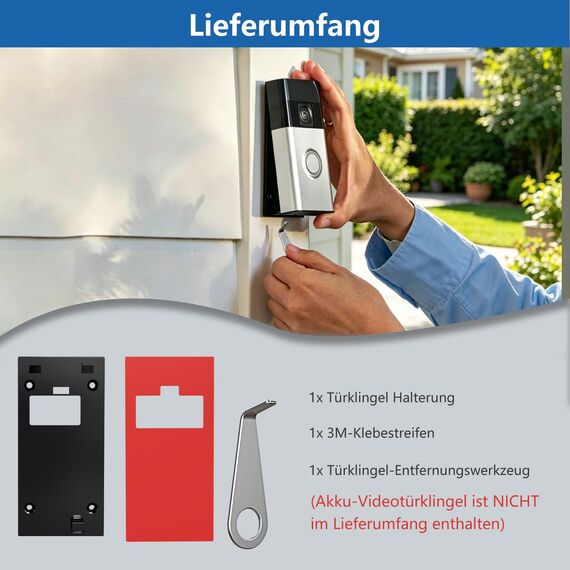2024 Doorbell Halterung, Selbsthaftende Halterung ohne Bohren für Die neue Akku-Videotürklingel (2024) (Battery Video Doorbell), R-ing Kamera Klingel Klebehalterung Doorbell Zubehör