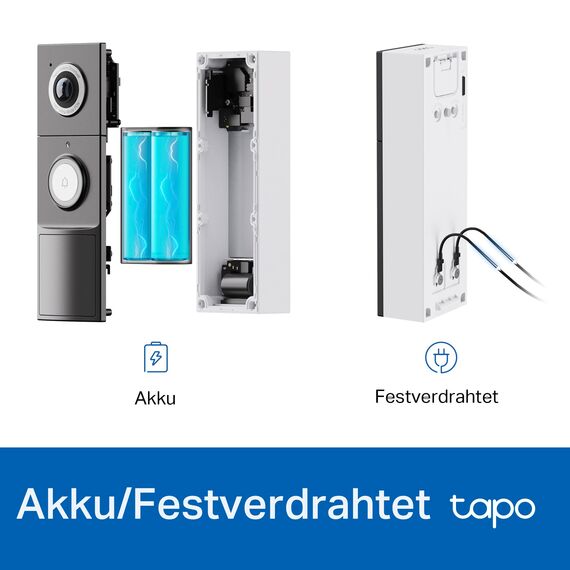 Tapo D235 Video-Türklingel Akku/Festverdrahtet (Video Doorbell) | Türklingel mit Kamera, 2K 5MP, Farbe Nachtsicht, 180° ultrabreiten Sichtfeld, 10000 mAh Nicht entfernbarer Akku, Mit Chime, Alexa